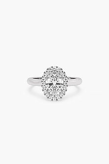 14kt White Gold Finish Lab Grown Oval-Cut & Ashth-Cut Diamond Halo Ring