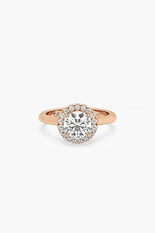 14kt Rose Gold Finish Lab Grown Round-Cut & Ashth-Cut Diamond Halo Ring