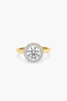 14kt Yellow Gold Finish Lab Grown Round-Cut & Ashth-Cut Diamond Halo Ring