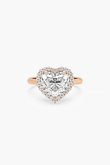 14kt Rose Gold Finish Lab Grown Heart-Cut & Ashth-Cut Diamond Halo Ring