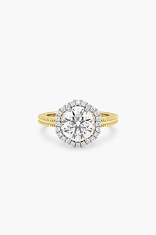 14kt Yellow Gold Finish Lab Grown Round-Cut & Ashth-Cut Diamond Halo Ring