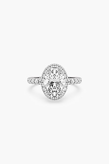 14kt White Gold Finish Lab Grown Oval-Cut & Ashth-Cut Diamond Halo Ring