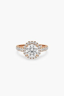 14kt Rose Gold Finish Lab Grown Round-Cut & Ashth-Cut Diamond Halo Ring