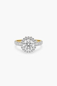 14kt Yellow Gold Finish Lab Grown Round-Cut & Ashth-Cut Diamond Halo Ring