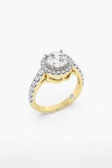 14kt Yellow Gold Finish Lab Grown Round-Cut & Ashth-Cut Diamond Halo Ring