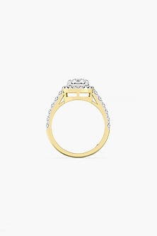 14kt Yellow Gold Finish Lab Grown Round-Cut & Ashth-Cut Diamond Halo Ring