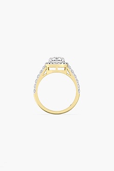 14kt Yellow Gold Finish Lab Grown Round-Cut & Ashth-Cut Diamond Halo Ring