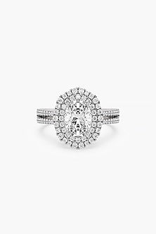 14kt White Gold Finish Lab Grown Oval-Cut & Ashth-Cut Diamond Halo Ring