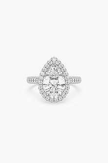 14kt White Gold Finish Lab Grown Pear-Cut & Ashth-Cut Diamond Halo Ring