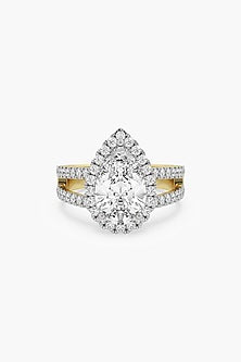 14kt Yellow Gold Finish Lab Grown Pear-Cut & Ashth-Cut Diamond Halo Ring