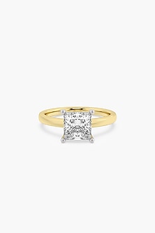 14kt Yellow Gold Finish 4 Prong Lab Grown Princess-Cut Solitaire Diamond Ring