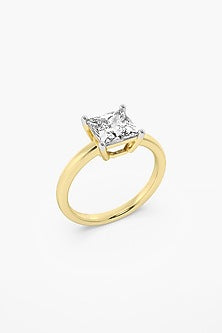 14kt Yellow Gold Finish 4 Prong Lab Grown Princess-Cut Solitaire Diamond Ring