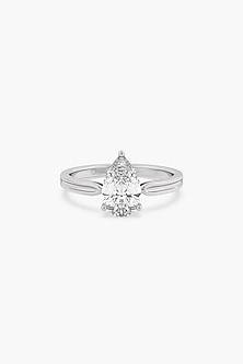 14kt White Gold Finish 3 Prong Lab Grown Pear-Cut Solitaire Diamond Ring