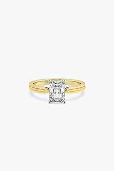 14kt Yellow Gold Finish 4 Prong Lab Grown Emerald-Cut Solitaire Diamond Reverse Tapered Ring