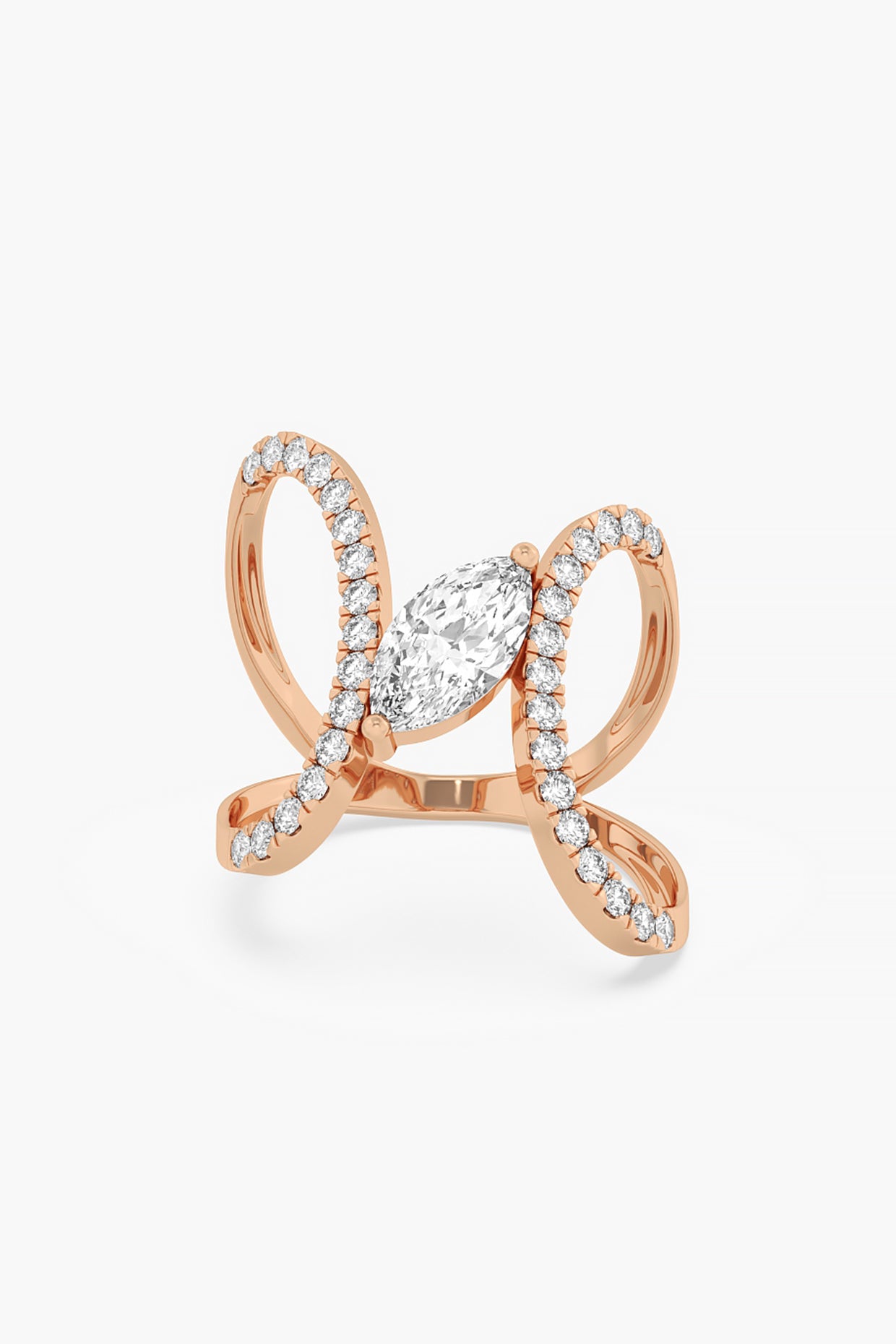 14kt Rose Gold Finish Lab Grown Marquise & Round-Cut Diamond Ring
