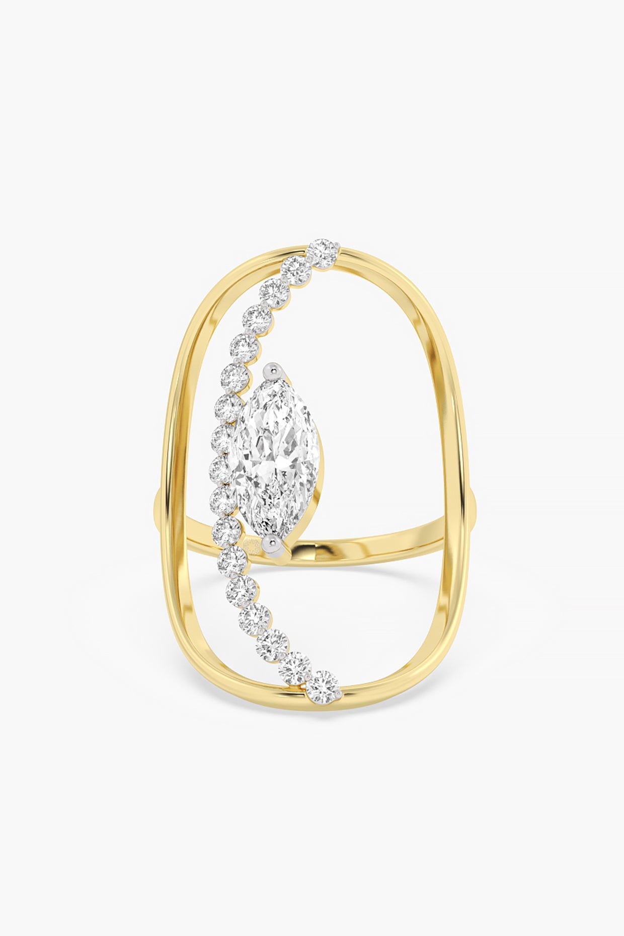 14kt Yellow Gold Finish Lab Grown Marquise & Round-Cut Diamond Ring