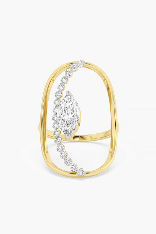14kt Yellow Gold Finish Lab Grown Marquise & Round-Cut Diamond Ring
