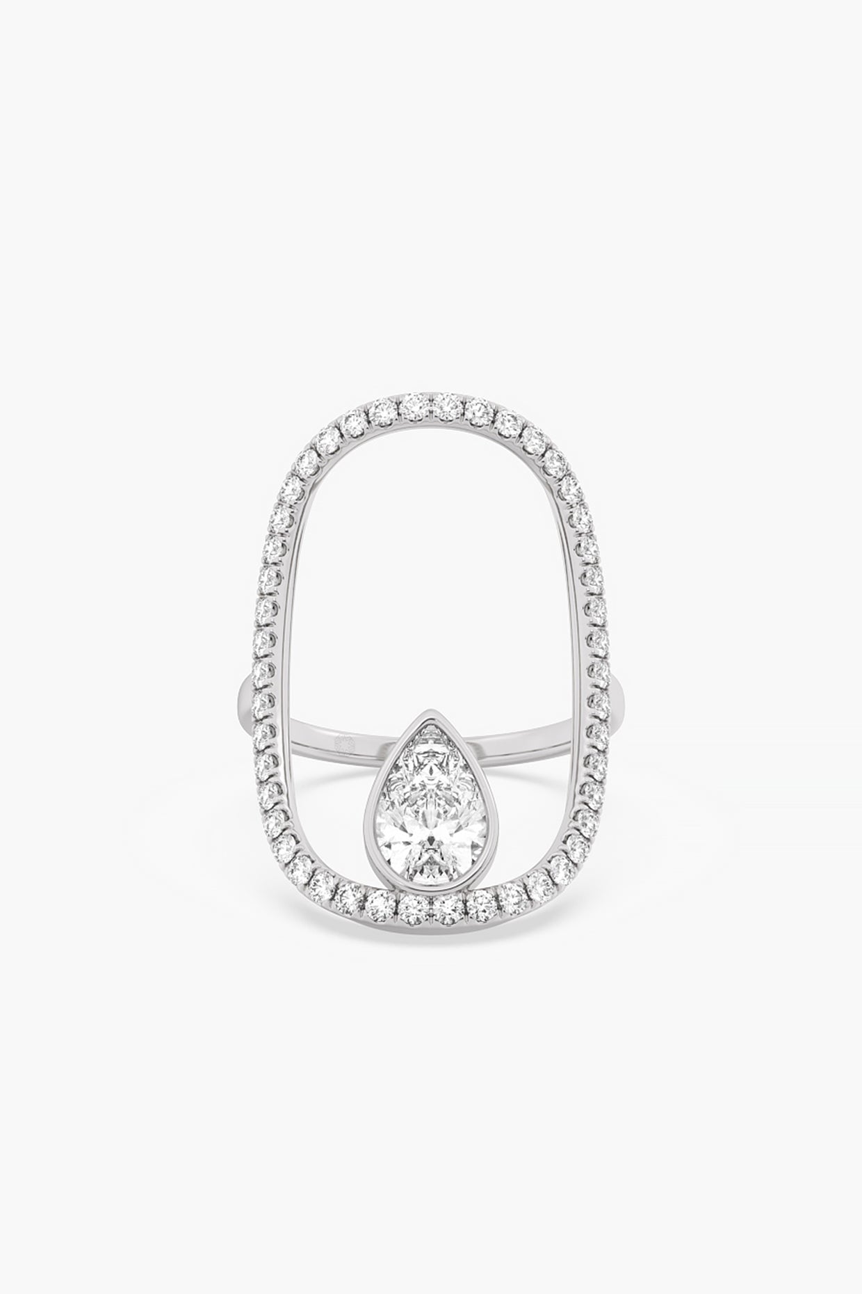 14kt White Gold Finish Lab Grown Pear & Round-Cut Diamond Ring