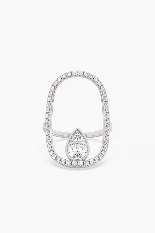 14kt White Gold Finish Lab Grown Pear & Round-Cut Diamond Ring