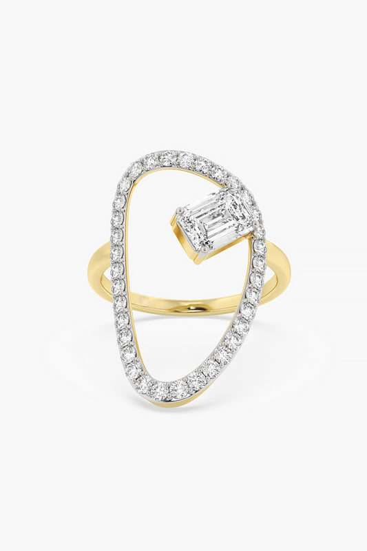 14kt Yellow Gold Finish Lab Grown Emerald & Round-Cut Diamond Ring