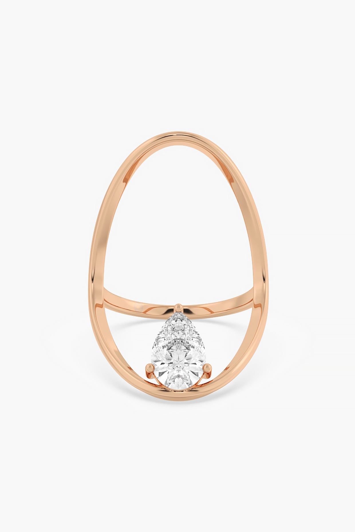 14kt Rose Gold Finish Lab Grown Pear-Cut Solitaire Diamond Ring