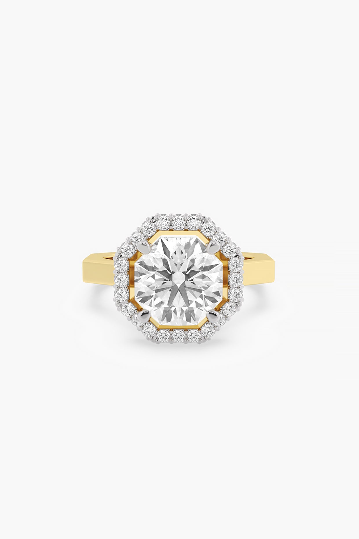 14kt Yellow Gold Finish Lab Grown Round & Ashth-Cut Diamond Halo Ring