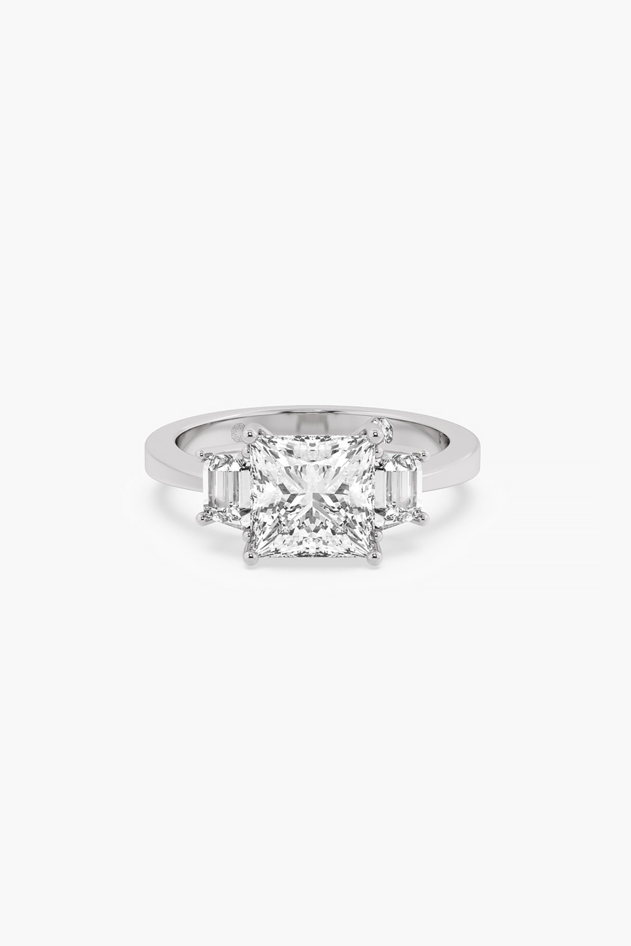 14kt White Gold Finish Lab Grown Trapezium & Ashth-Cut Diamond Ring