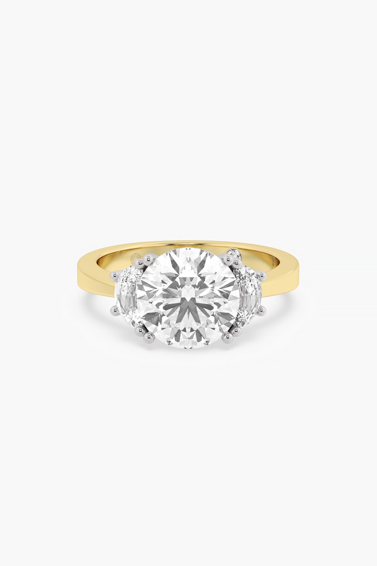 14kt Two-Tone Finish Lab Grown Round & Half Moon-Cut Diamond Ring