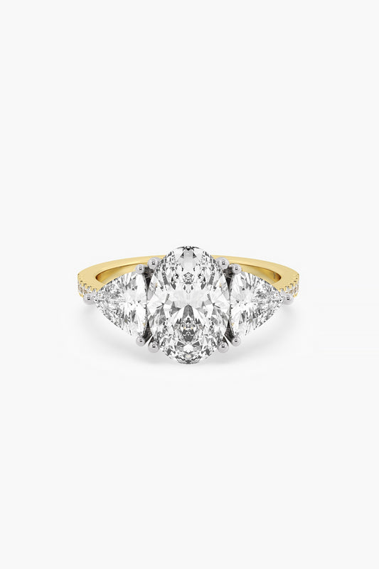 14kt Two-Tone Finish Lab Grown Round & Oval-Cut Diamond Ring
