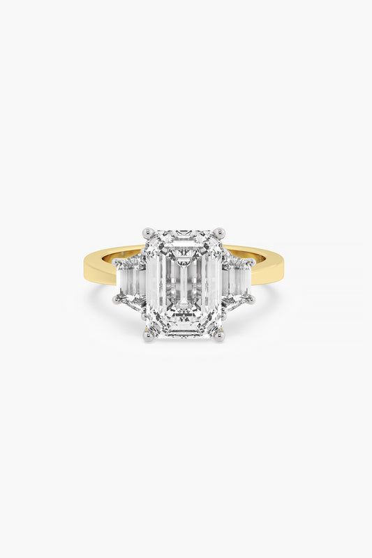 14kt Two-Tone Finish Lab Grown Trapezium & Ashth-Cut Diamond Ring