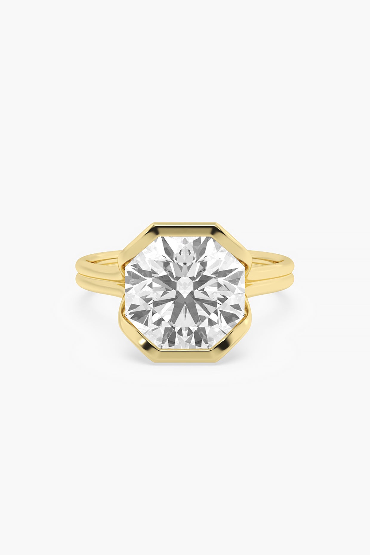 14kt Yellow Gold Finish Lab Grown Solitaire Ashth-Cut Diamond Ring