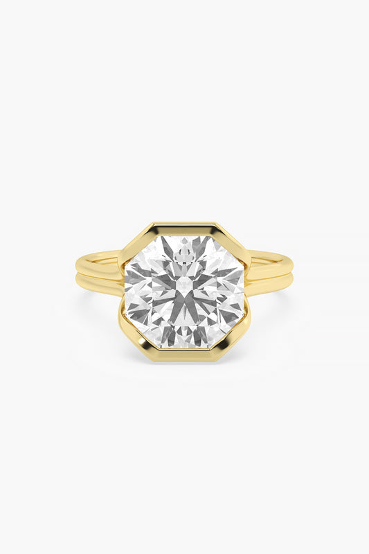 14kt Yellow Gold Finish Lab Grown Solitaire Ashth-Cut Diamond Ring