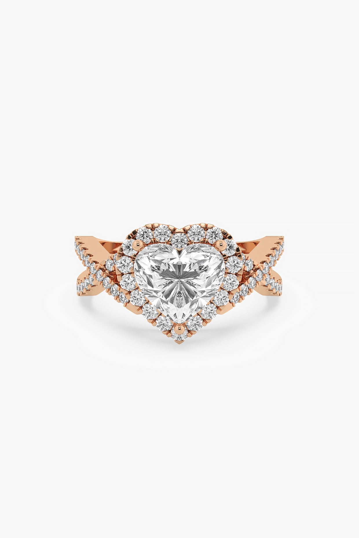14kt Rose Gold Finish Lab Grown Heart & Round-Cut Diamond Halo Ring