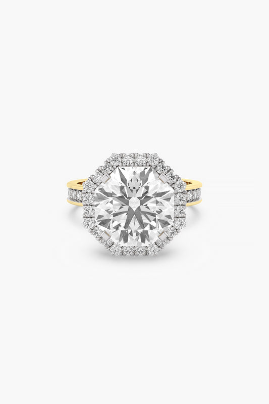 14kt Yellow Gold Finish Lab Grown Round & Ashth-Cut Diamond Halo Ring