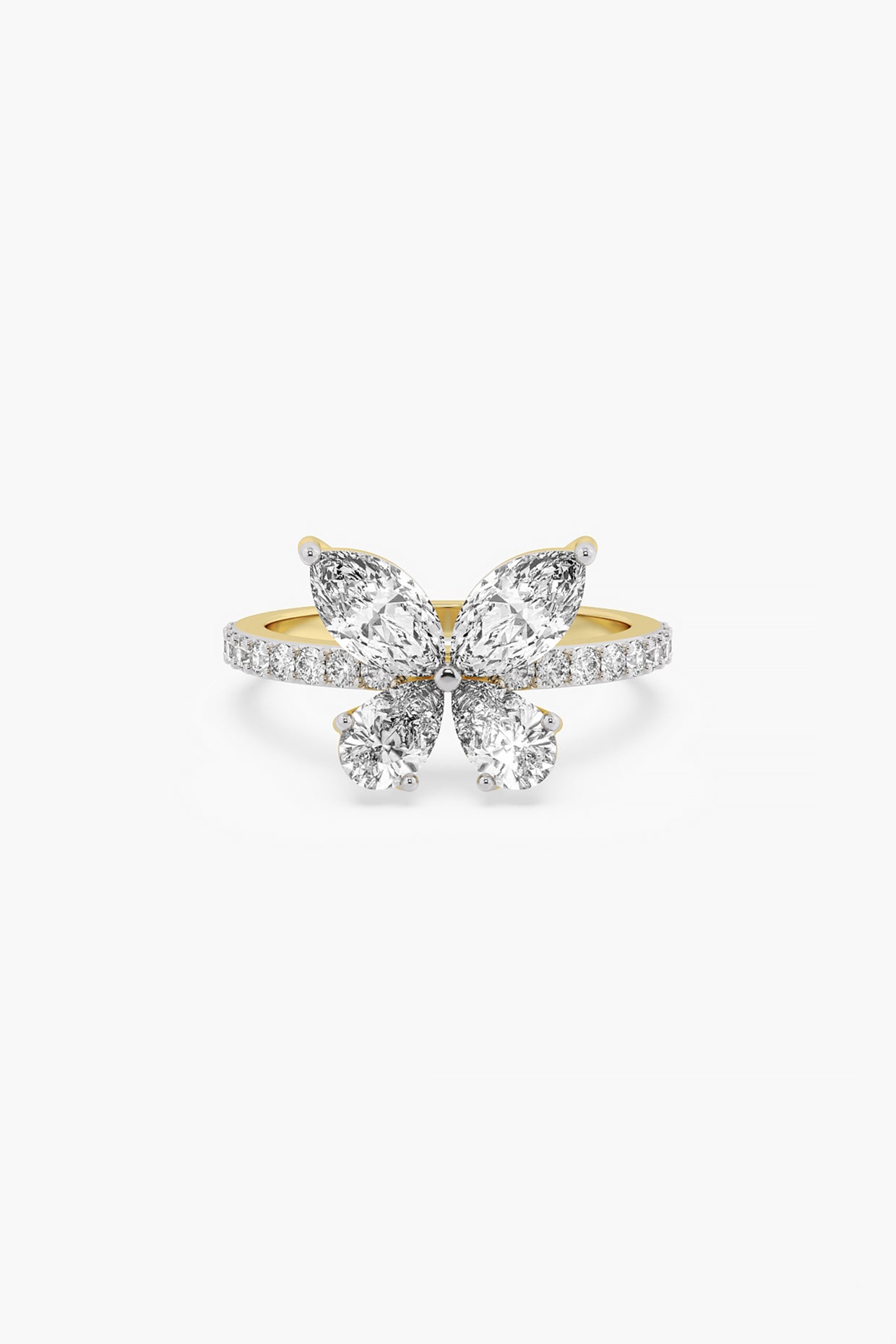 14kt Yellow Gold Finish Lab Grown Marquise & Pear-Cut Diamond Butterfly Ring