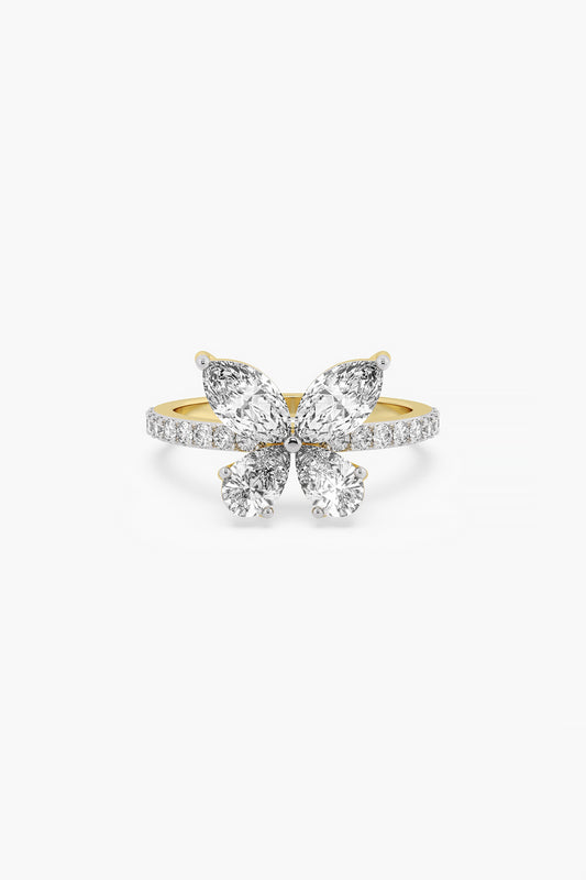 14kt Yellow Gold Finish Lab Grown Marquise & Pear-Cut Diamond Butterfly Ring