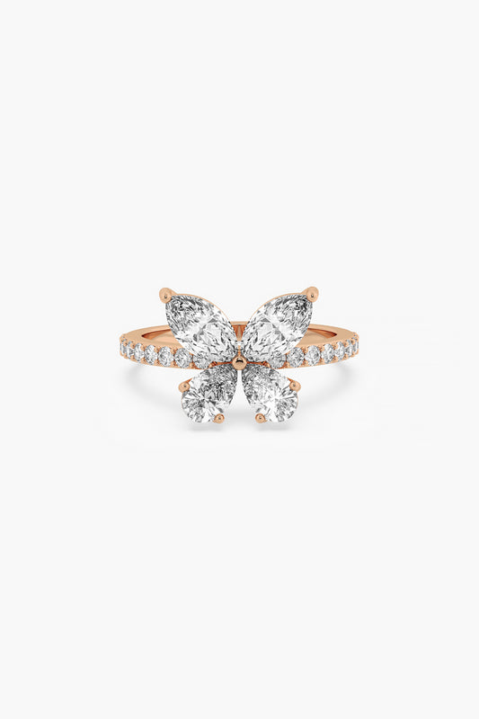 14kt Rose Gold Finish Lab Grown Marquise & Pear-Cut Diamond Butterfly Ring