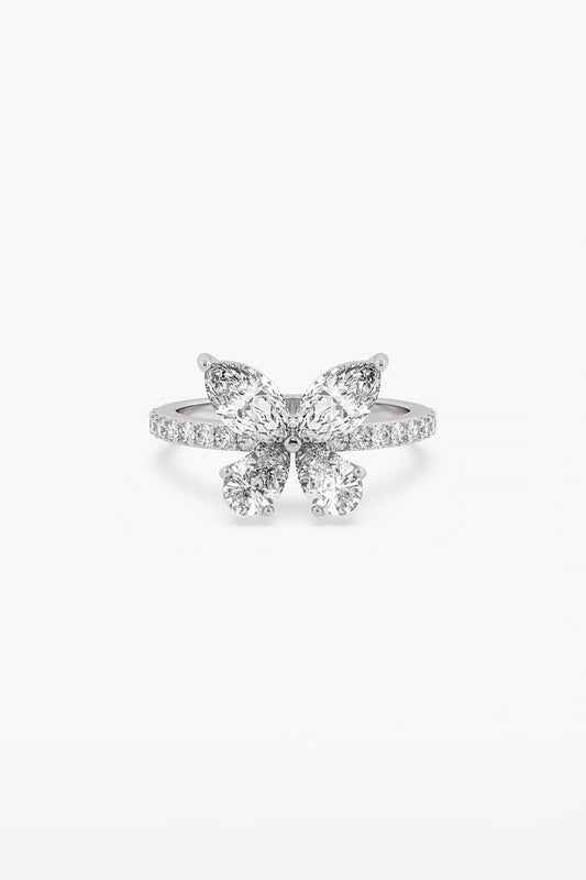 14kt White Gold Finish Lab Grown Marquise & Pear-Cut Diamond Butterfly Ring