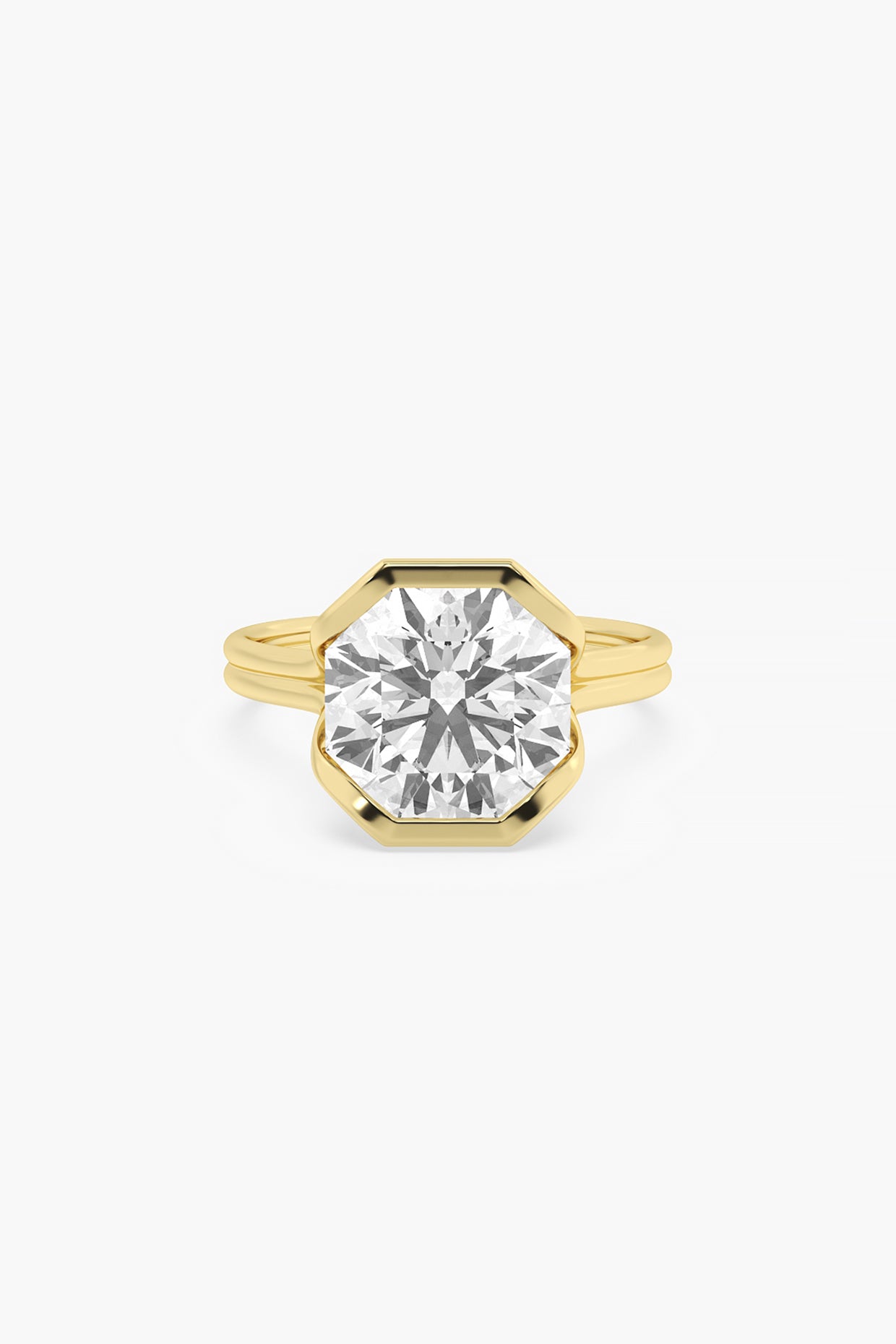 14kt Yellow Gold Finish Lab Grown Solitaire Ashth-Cut Diamond Ring