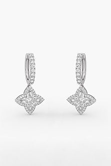 14kt White Gold Finish Lab Grown Floral Diamond Halo Drop Earrings