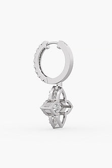 14kt White Gold Finish Lab Grown Floral Diamond Halo Drop Earrings
