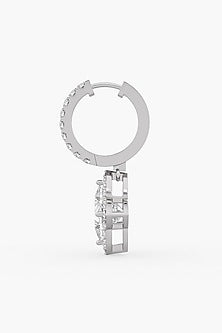 14kt White Gold Finish Lab Grown Floral Diamond Halo Drop Earrings