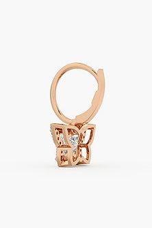 14kt Rose Gold Finish Lab Grown Butterfly-Cut Diamond Halo Drop Earrings