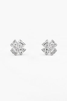 14kt White Gold Finish Lab Grown Heart-Cut Diamond Cluster Stud Earrings