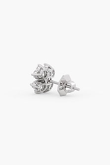 14kt White Gold Finish Lab Grown Heart-Cut Diamond Cluster Stud Earrings