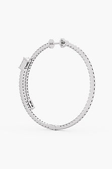 14kt White Gold Finish Round & Oval-Cut Diamond Hoop Earrings