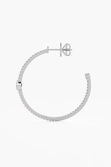 14kt White Gold Finish Round & Emerald-Cut Diamond Open Hoop Earrings