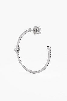 14kt White Gold Finish Round & Emerald-Cut Diamond Open Hoop Earrings