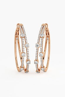 14kt Rose Gold Finish Round & Ashth-Cut Diamond Hoop Earrings