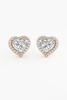 14kt Rose Gold Finish Lab Grown Heart-Cut Diamond Halo Stud Earrings